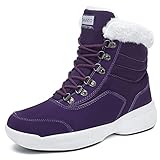 Dannto Women Winter Snow Boots Ladies Warm Fur Lined Ankle Booties Outdoor Water Resistant Furry Shoes Purple Size 11