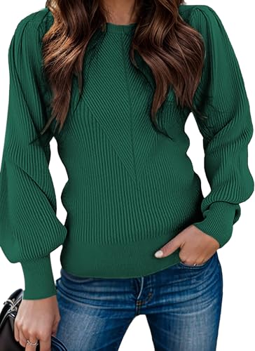 Image of Zeagoo Womens Sweaters Fall 2026 Dressy Casual Long Sleeve Shirts Ribbed Knit Winter Outfits Puff Pullover Jumper Tops