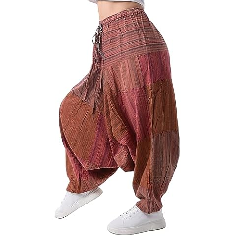 PEACH PEBBLE Harem Pants Unisex, Hippie 100% Cotton Soft Yoga Boho Trousers, Hippie Colorful Patchwork Pants Men Women Casual Fashion Aladdin Dhoti Stoned Washed Drop Crotch pare Cotton - Bricks Red Cover