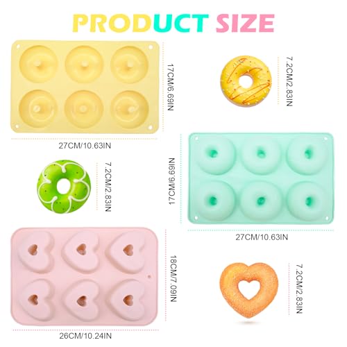 3PCS Silicone Donut Moulds Set, Heart and Round Shape Non Stick Doughnut Pan, Reusable Baking Tray for Oven Cupcakes Brownies Desserts - Image 3