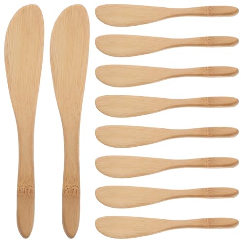 MAGICLULU 10Pcs Bamboo Butter Spatula Set Multipurpose Butter Cheese Spreader Handheld Kitchen Utensils for Jam Honey and Food Preparation