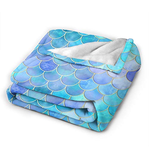 Throw Blanket Aqua Pearlescent And Gold Mermaid Scale Pattern Fleece Blanket Fuzzy Lightweight Soft Cozy Warm For All Season Home Outdoor Travel Couch Bed Sofa Decorative #TOP1