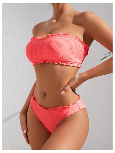 WDIRARA Women's 2 Piece Bikini Set Strapless Thong Swimsuit Textured Bandeau Bathing Suit3