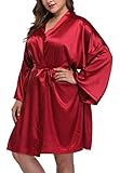 Women's Plus Size Satin Robes Short Silky Bathrobes Wedding Party Dressing Gown