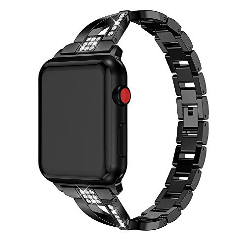 EANDE X-shaped Diamond-studded Solid Stainless Steel Wrist Strap Watch Band for Apple Watch Series 3 & 2 & 1 38mm Durable (Color : Black)