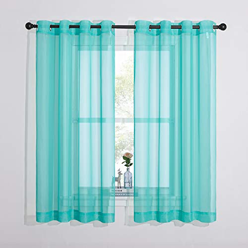 NICETOWN Sheer Window Curtains Green for Boy's Room, Ring Top Voile Textured Window Treatment Vertical Panels for Wedding/Bedroom/Living Room, Green, W54 x L84, 2 Panels