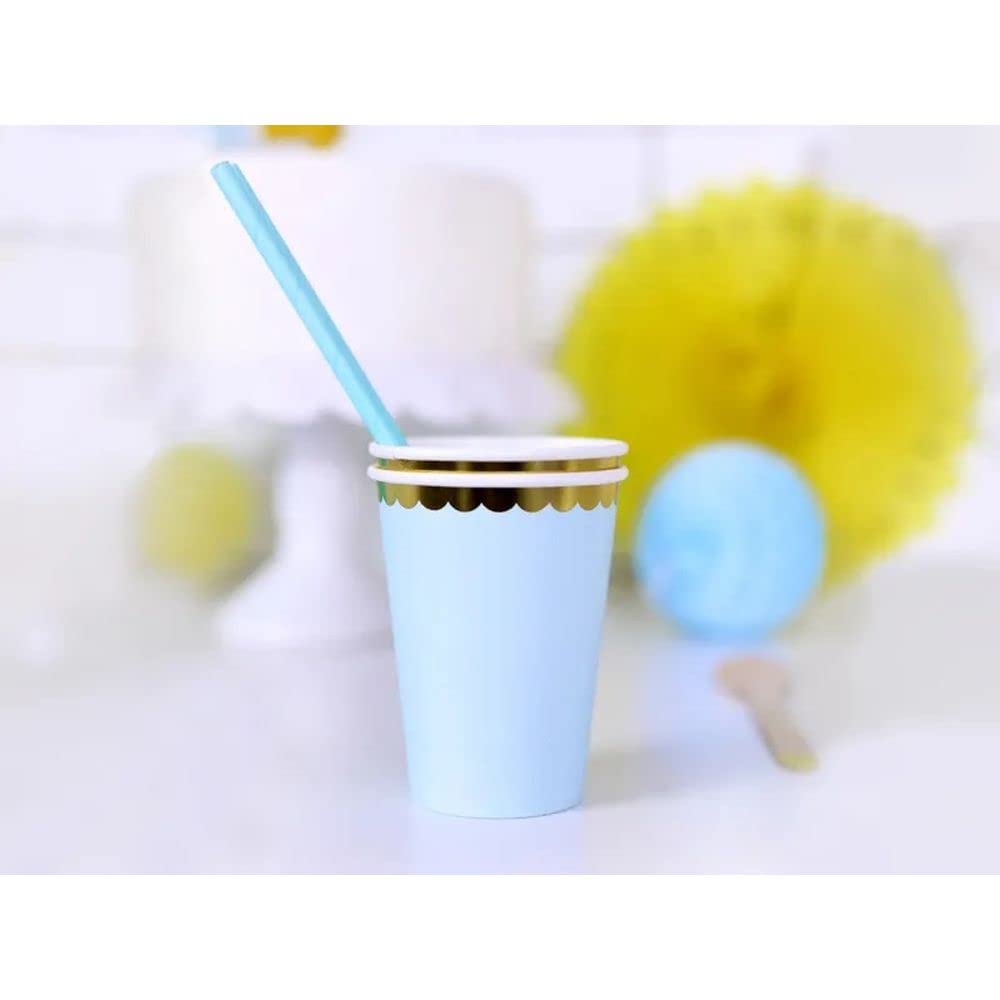 Bicchiere Di Carta 220 Ml, Colore Celeste Pastello Bordo Oro, Cf