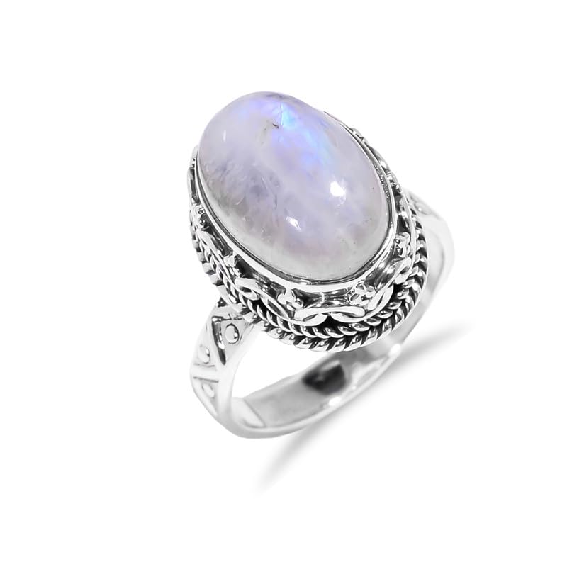 Bague pierre de lune en argent minimaliste de fiançailles artisanale