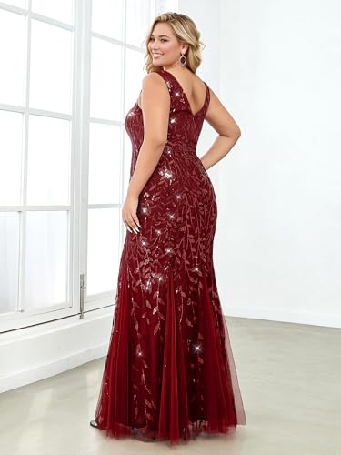 Image of Ever-Pretty Plus Sequin Formal Dresses Sleeveless V Neck Mermaid Ball Gowns Plus Size Prom Dress
