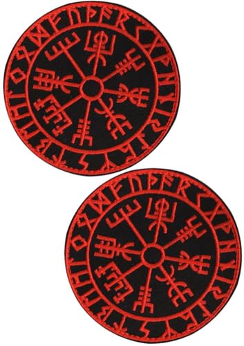 Parche bordado de repuesto para I Pull Out, aplique táctico de moral, parche de emblema de gancho y bucle, 2 piezas (brilla en la oscuridad, Vegvisir, brújula vikinga, runa nórdica, roja)