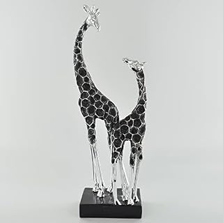 Prezents.com Giraffe Family Sculpture Silver Effect Animal Themed Home Decor H31cm