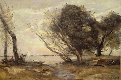 Cuadro en lienzo las orillas del lago de Corot de SERENDIPITP para decoración de pared 60x90cm