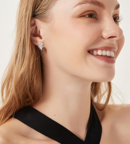 TIGRADE Stud Earrings Marquise and Round Cubic Zirconia Rhinestone Cluster Earrings 925 Sterling Silver Post Hypoallergenic for Women, Brides, Bridesmaid4