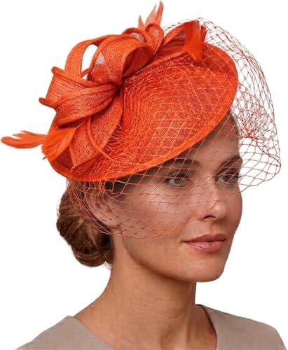 Caprilite Saucer Sinamay Headband Fascinator Wedding Ascot Hat Hatinator Birdcage Veil[Orange]