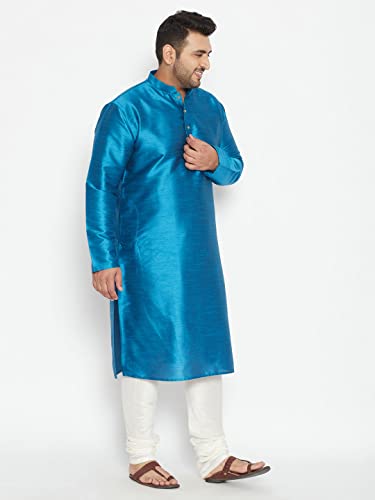 Image of Vastramay Plus Men's White Silk Blend Kurta Pyjama Set VPLUSMKWH001nPBL 44 | Independence Day