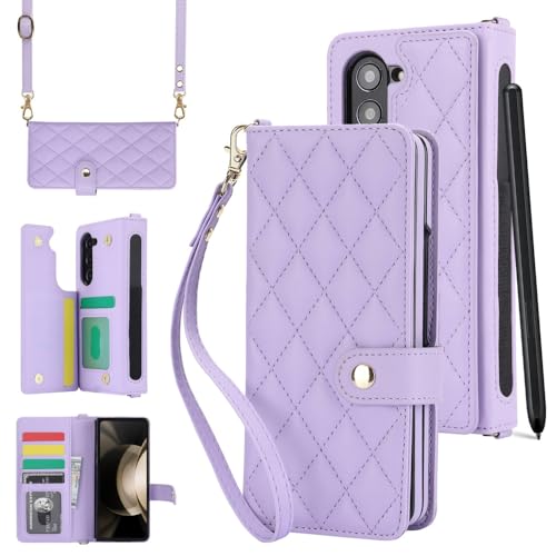 Étui en cuir violet pour Samsung Z Fold 5 à 3 idéal pour voyager léger