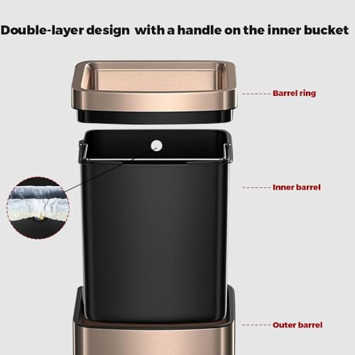 Image of 25L /6.6GAL Large Kitchen Trash Can,Tall Open Top Garbage Can,11.81 * 8.66 * 19.68inces,Smooth,Stainless Steel,Commercial,Hospital, Airport