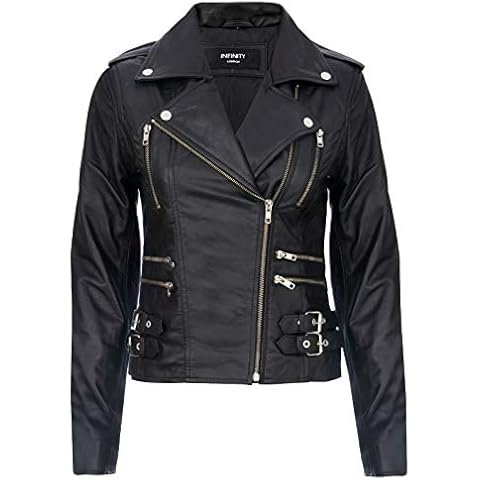 Infinity Leather Ladies Retro Black Biker Jacket Cover