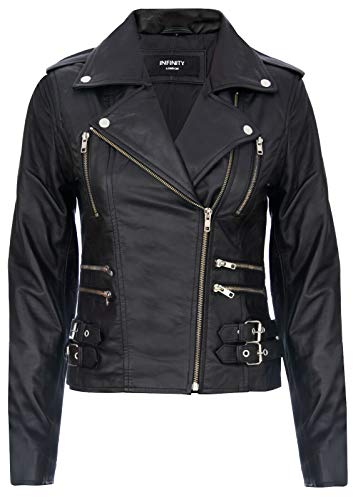 Infinity Leather Damen Retro Schwarz 100% Nappaleder Bikerjacke M