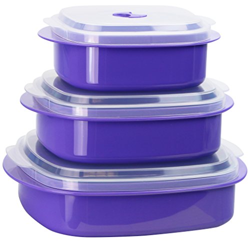 Image of Reston Lloyd Nesting Microwave Containers, Set of 3, Adjustable Steam Vents, Airtight, Meal Prep, Durable BPA-Free Plastic- Freezer & Dishwasher Safe, Cookware & Food Storage, Anyday Cookware, Purple