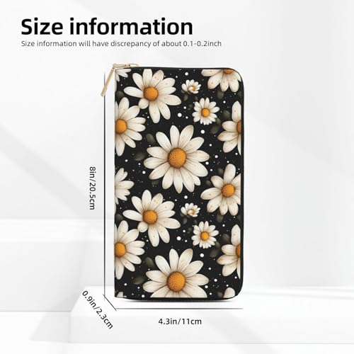 Leather Thin Slim Wallets for Women & Men - Dark Daisy Garden Print Card Wallet Holder with Zipper2