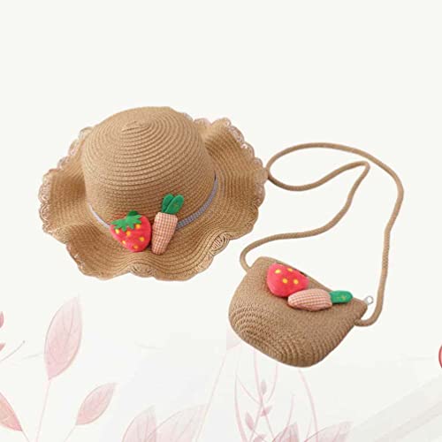 1 Conjunto Bolsa De Palha Transversal Bolsa De Palha Pequena Chapéu De Proteção Solar Menina Bolsa T