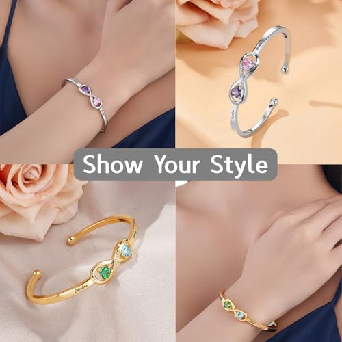 CALLIE Personalized Birthstone Bracelets for Women, Custom Infinity Cuff Bracelet with Name, Birthstone Jewelry Birthday Personalized Gifts for Mother Girlfriend3
