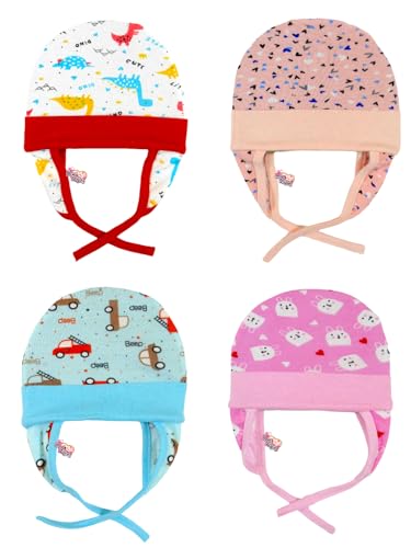 Image of MOM'S DARLING NewBorn Baby Caps for New Born 0-3 Months - (Pack of 4) | Cotton Baby Cap Set for Baby boy & Girls| New Born Baby Products, Essentials| Baby Shower Gifts| New Born Baby Cap | Multicolor.