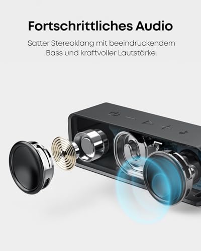 Anker SoundCore Kompakter Bluetooth Lautsprecher, 24 Stunden Wiedergabe, Intensiver Bass, Integriertes Mikrofon, kompatibel mit iPhone, iPad, Samsung, Nexus, HTC und mehr (in Schwarz) – Bild 4