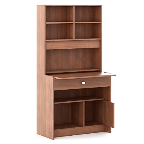 Image of Spacewood Study Table | 3 Year Warranty | Achiever |Study Desk with Storage, Study Table, Table with 4 Shelves and 2 Drawer Storage | Engineered Wood | Walnut Rigato
