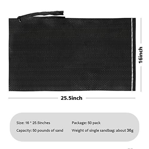 Heavy Duty Sand Bags with UV Protection - 16" x 25.5" Ultra Tough Polypropylene Sandbags for Hurricane Flooding (Black 100 Bags)