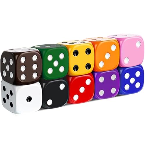 10X Dés Jeu Colorés 16mm – Dés de 6 Faces en Acrylique pour Jeux de Société, Accessoires, Tapis de Jeu