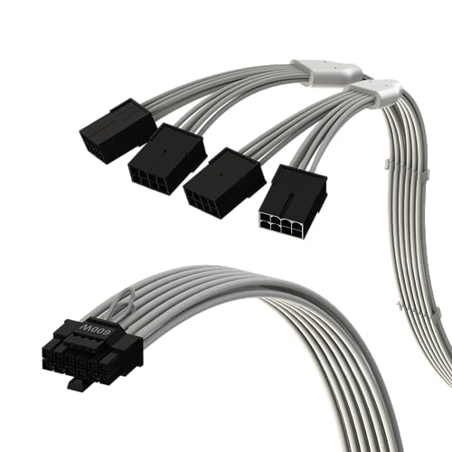 Image of LINKUP - AVA 4-in-1 12VHPWR PCIE 5.0 Power Adapters | 600W 16AWG | For All PSUs | UL-Rated, Sleeved Jacket | 4 Pcs Kit for RTX5000 RTX4000 GPUs | Elevate Gaming Performance | 40cm White