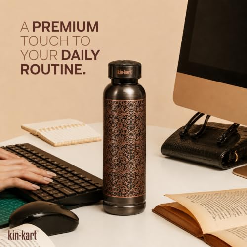 Image of Kin-Kart 100% Pure Copper Water Bottle 1 Liter | Leak Proof Ayurvedic Health Bottle | Eco-Friendly Drinking Bottle Boosts Immunity & Digestion Antique Design (ANTIQUE DOME NECK, COPPER)