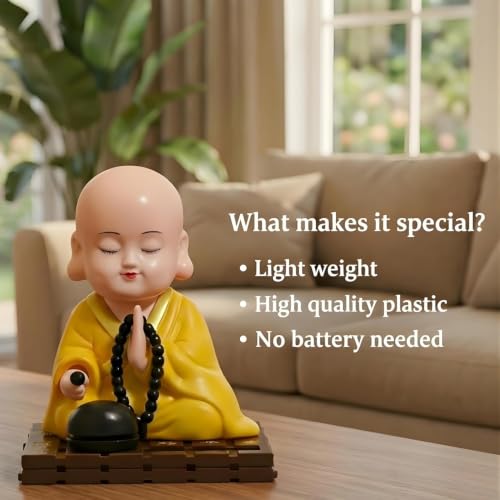 Image of WinsomeCollection Solar Powered Buddha Showpiece for Home Decor | Table Showpiece for Living Room, TV Unit | Decorative Spiritual Idol | Gift Item | Monk Baby Moving Head and Hand