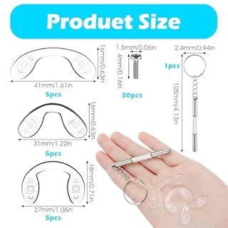Nogeqi Lot de 15 plaquettes de nez en forme de U - Coussinets de nez souples - En silicone - En forme de U - À visser - Pour lunettes de soleil - 3 tailles