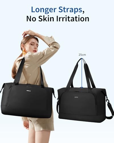 ECOHUB Faltbare Reisetasche Handgepäck, Untersitz Handgepäck Tasche für Flugzeug, Recyceltes PET Weekender Damen Mit Abnehmbar Nass-Tasche, 30L Easyjet handgepäck 45x36x20(Schwarz)