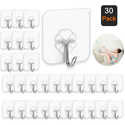Adhesive Hooks Utility Hooks Kitchen Wall Hooks, 22lb(Max) Transparent Reusable Seamless Hooks, Waterproof