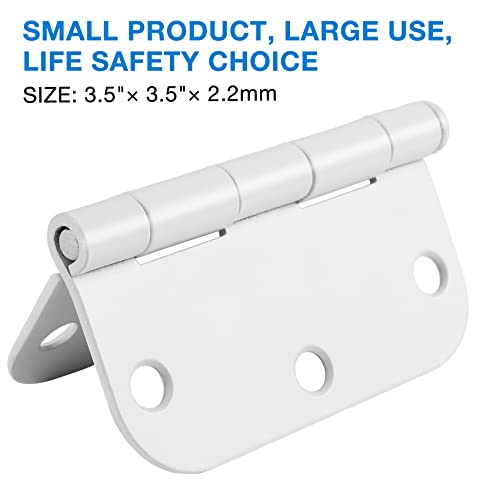 Image of 3 Pack White Door Hinges 3.5 inch Interior Hardware for Doors 3 1 /2 Inch Rounded 5 /8 inchRadius Non Removable Pin Bedroom Hinge Bulk Heavy Duty Steel Bisagra De Puerta Blanca Gate Decor Accessories No Squeak