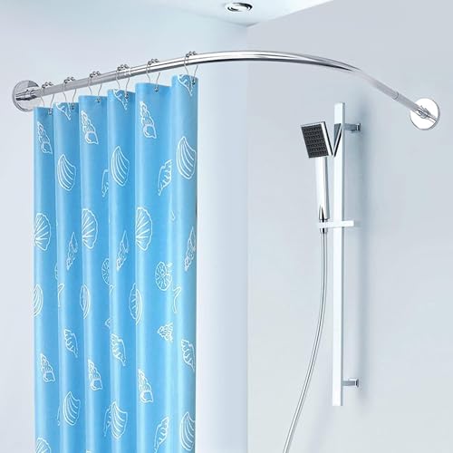Barre de rideau de douche incurvée en L extensible et antirouille pour salle de bain