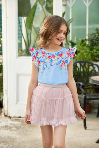Image of Arshiner Girls Shirts Ruffle Short Sleeve Summer Cute Casual Crewneck Tops Blouse Tee