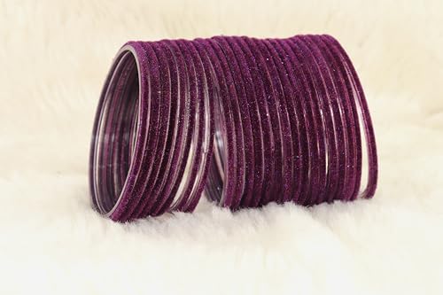 Image of NMII Glass Velvet Bangles Set For Women and Girls | Plain Glass Bangles | Velvet Chudi | Simple Bangles For Women | Stylish Glass Bangles- Set of 24