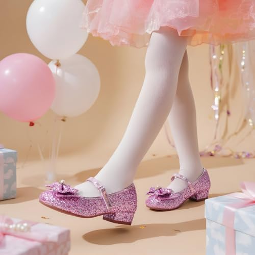 Image of DREAM PAIRS Girls Dress Shoes Princess Shoes for Toddler Little Girl Mary Jane Low Heels Glitter Flower Party Wedding Footwear