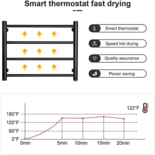 Toallero eléctrico negro de 4 barras para baño con sistema enchufable 8