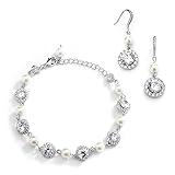 Mariell Ivory Pearl & Round CZ Bridal Bracelet & Earrings Set - Wedding Jewelry Sets for Bridesmaids