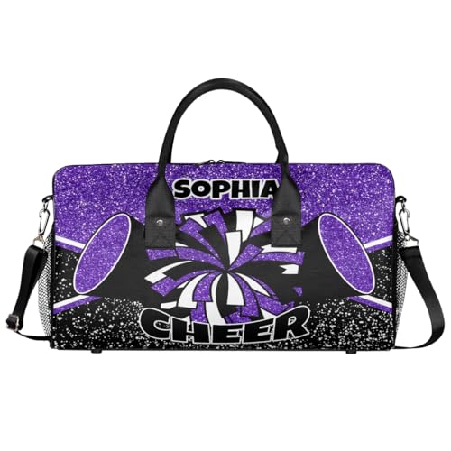 Personalized Cheer Bag for Cheerleaders Custom Sport Duffel Bag Gym Bag Travel Duffle Bag Overnight Weekender Bag with Name, Glitter Purple