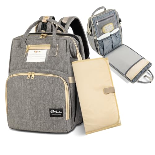 Image of Multifunction Baby Diaper Bag Backpack with Changing Pad, Happy Luoka Baby Bag for Boys Girls, Baby Registry Search, Newborn Essentials Must Haves for Shower, Grey