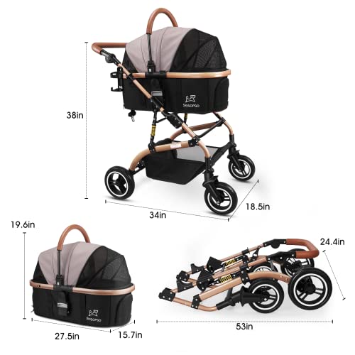 SKISOPGO 3-in-1 Pet Strollers for Small Medium Dogs Cat with Detachable Carrier Foldable Travel Pet Gear Stroller (Khaki… - Image 6