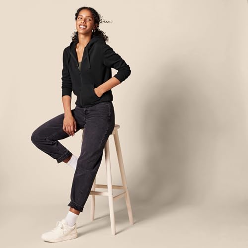 Amazon Essentials Damen French Terry Fleece Kapuzenpullover mit durchgehendem Reißverschluss (erhältlich in Übergröße), Schwarz, 3X