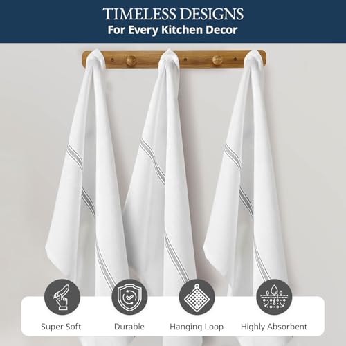 Image of LANE LINEN 100% Cotton Kitchen Towels for Cleaning 6PC - Grey Stripe